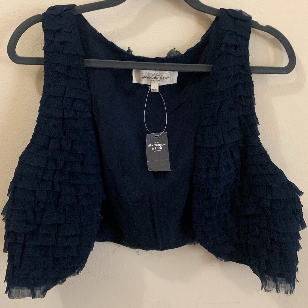RARE NWT A&F Abercrombie navy blue ruffle vest 2016